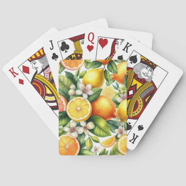 Watercolor Citrus Fruit Pattern Playing Cards (Back)