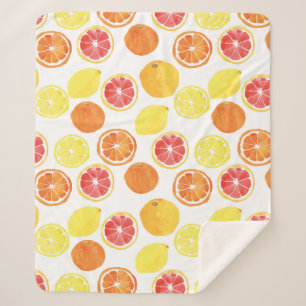 Watercolor Citrus Fruit Pattern Sherpa Blanket