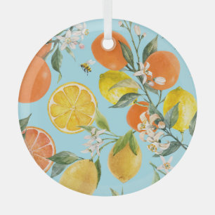 Watercolor Citrus Fruits: Hand Drawn Glass Tree Decoration