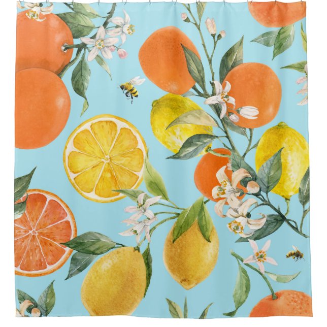 Watercolor Citrus Fruits: Hand Drawn Shower Curtain (Front)