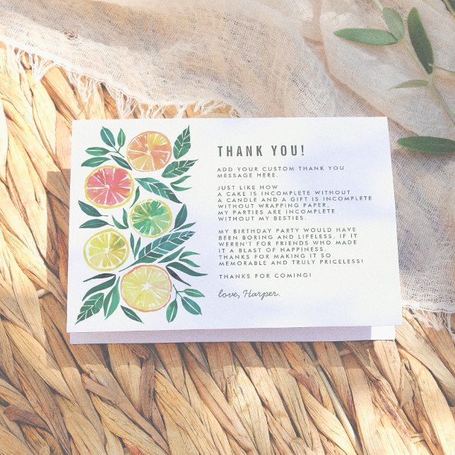 Watercolor Citrus Fruits Modern Birthday Thank You (Creator Uploaded)