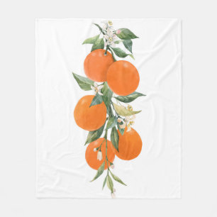 Watercolor citrus fruits orange lemon fleece blanket
