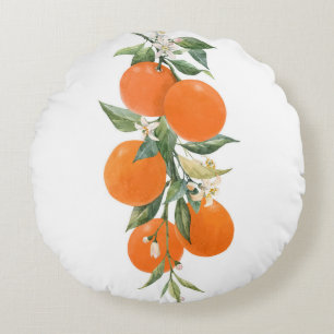 Watercolor citrus fruits orange lemon round cushion