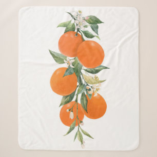 Watercolor citrus fruits orange lemon sherpa blanket
