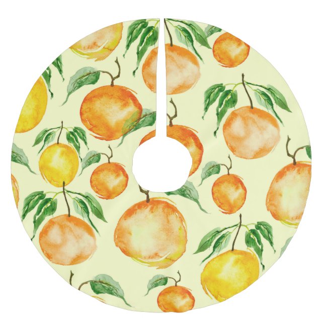 Watercolor citrus fruits, tropical pattern. brushed polyester tree skirt (Front)