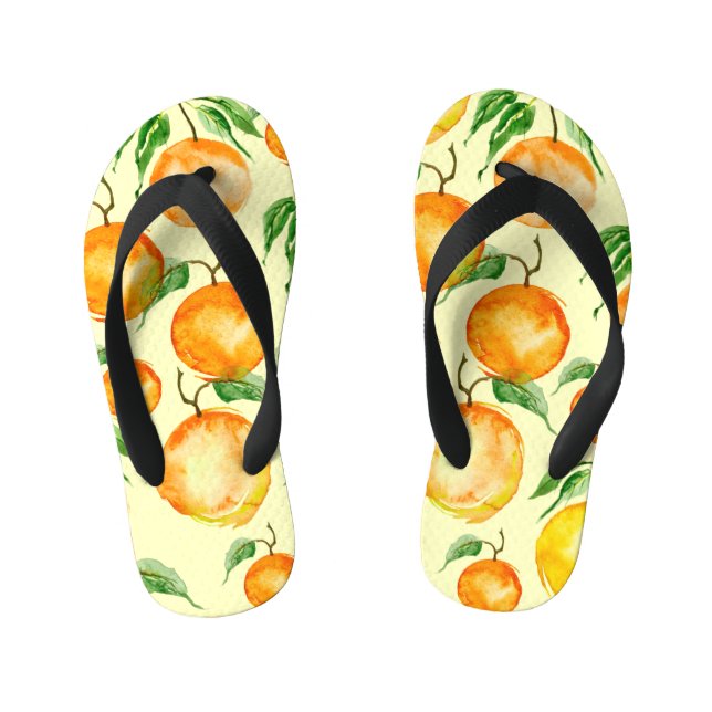 Watercolor citrus fruits, tropical pattern. kid's thongs (Footbed)