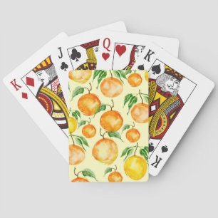 Watercolor citrus fruits, tropical pattern. playing cards