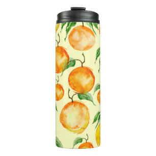 Watercolor citrus fruits, tropical pattern. thermal tumbler
