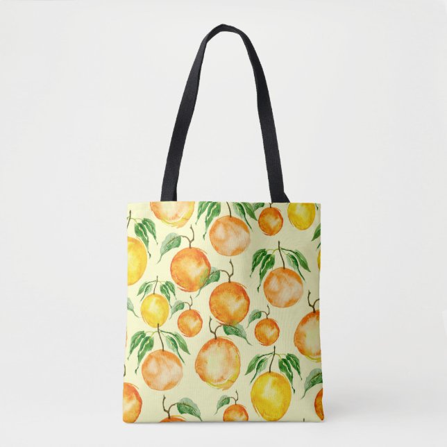Watercolor citrus fruits, tropical pattern. tote bag (Front)
