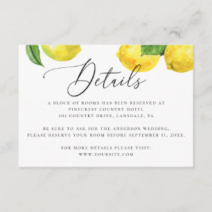 Watercolor citrus garden lemon wedding details enclosure card