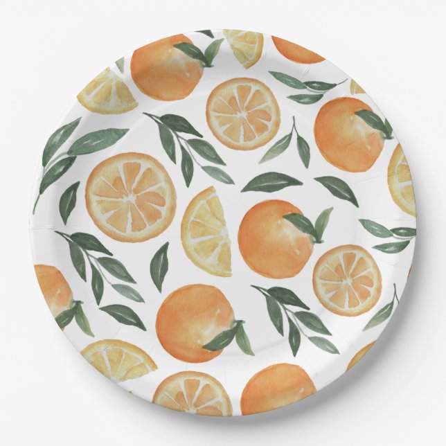 Watercolor Citrus | Garden Orange Wedding Dessert Paper Plate (Front)