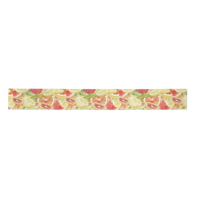 Watercolor Citrus Grapefruit Lemon & Orange exotic Satin Ribbon (Front)
