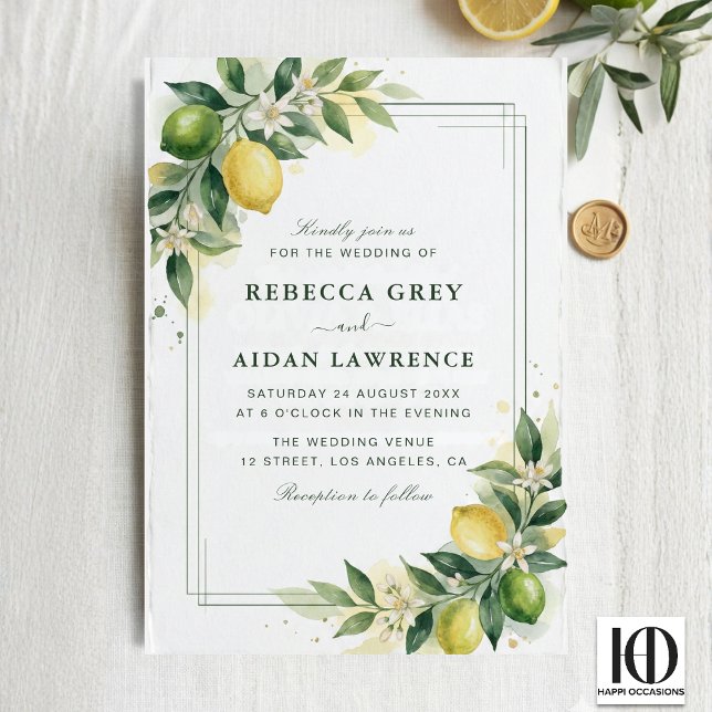 Watercolor Citrus Green Lemon Botanical Wedding Invitation (Creator Uploaded)