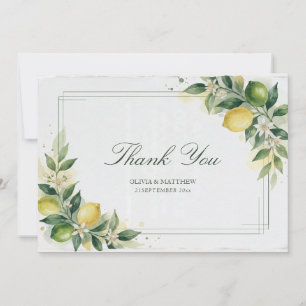 Watercolor Citrus Green Lemon Botanical Wedding Thank You Card