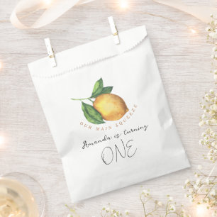Watercolor citrus lemon 1st birthday party favour bag