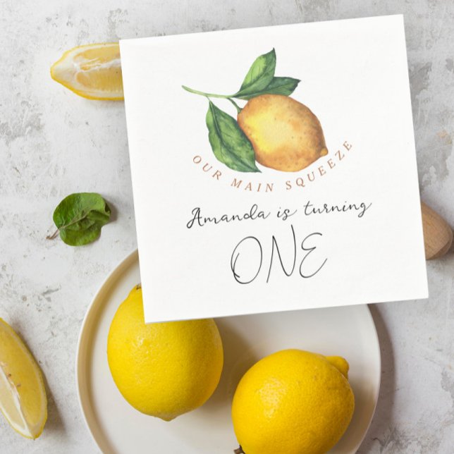 Watercolor citrus lemon 1st birthday party napkin (Creator Uploaded)