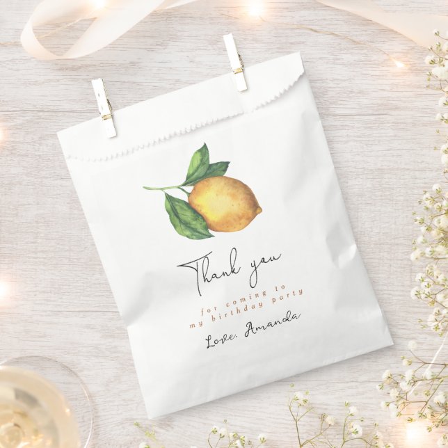 Watercolor citrus lemon 1st birthday thank you favour bag (Clipped)