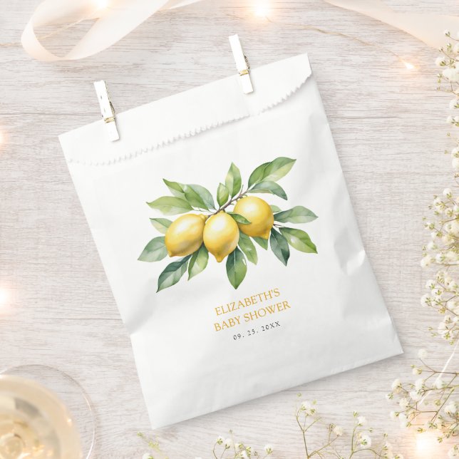 Watercolor Citrus Lemon Baby Shower Favour Bag (Clipped)
