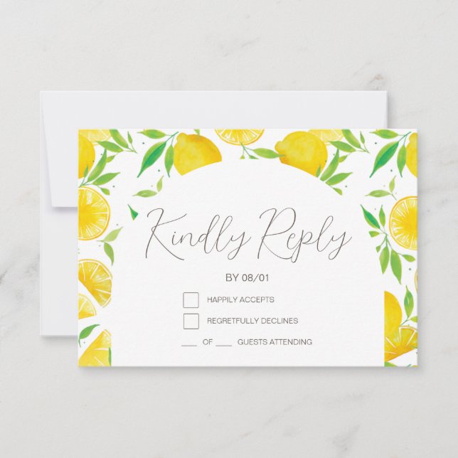 Watercolor Citrus Lemon Baby Shower RSVP Card (Front)