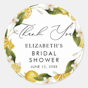 Watercolor Citrus Lemon Bridal Shower Classic Round Sticker