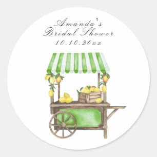 Watercolor Citrus Lemon Cart Bridal Shower Classic Round Sticker
