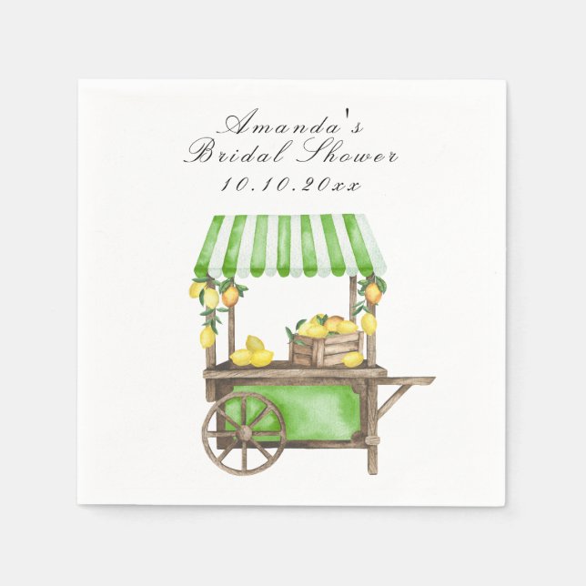 Watercolor Citrus Lemon Cart Bridal Shower Napkin (Front)