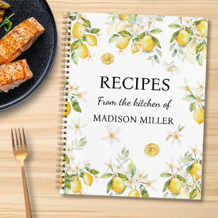Watercolor Citrus Lemon Floral Family Recipe Book