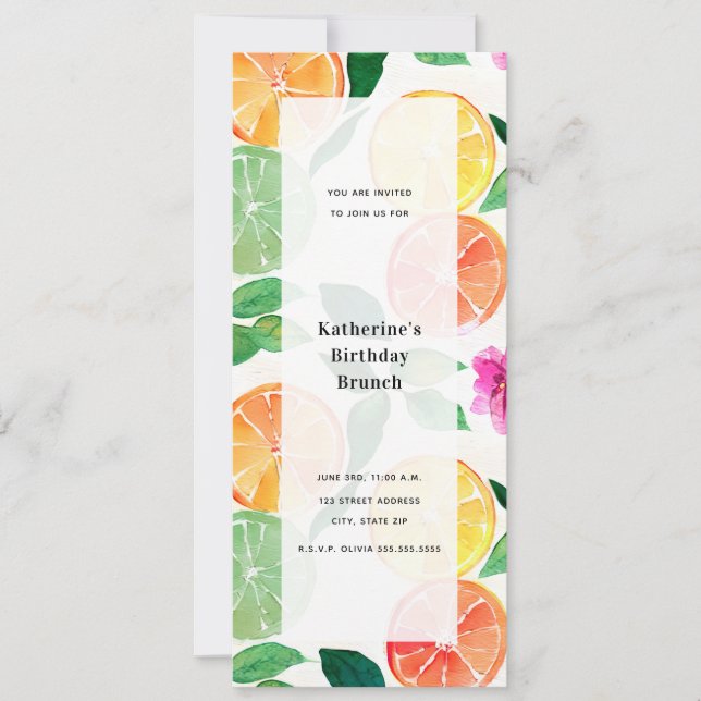 Watercolor Citrus Lemon Lime Floral Generic Party Invitation (Front)