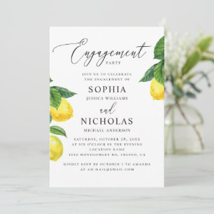 Watercolor citrus lemon wedding engagement party invitation