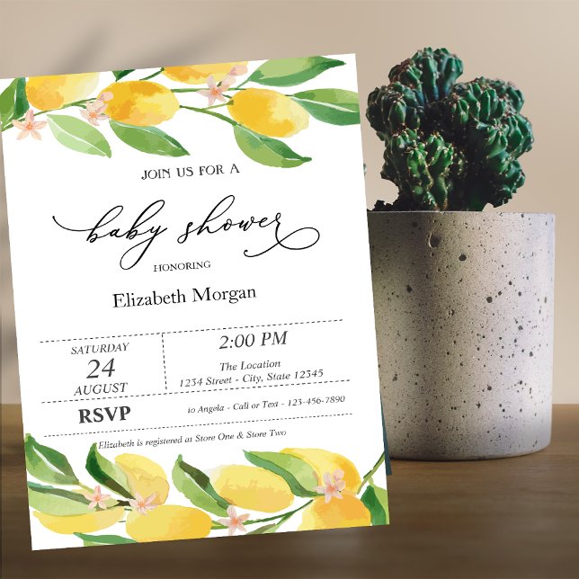 Watercolor Citrus Lemons Baby Shower Invitation (Creator Uploaded)
