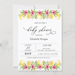 Watercolor Citrus Lemons Hibiscus Baby Shower Invitation
