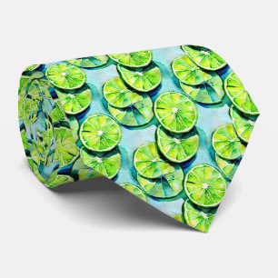 Watercolor Citrus Lime Slices Pattern  Tie