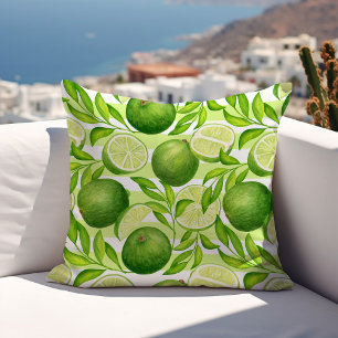 Watercolor Citrus Limes Pattern Summer Cushion