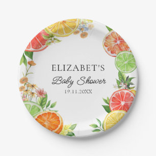 Watercolor Citrus Little Cutie Baby Shower Paper Plate