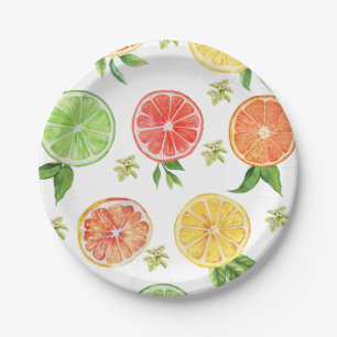 Watercolor Citrus Little Cutie Baby Shower Paper Plate