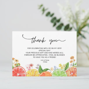 Watercolor Citrus Little Cutie Baby Shower Thank You Card