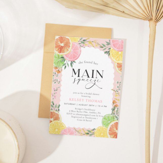Watercolor Citrus Main Squeeze Bridal Shower  Invitation (Creator Uploaded)