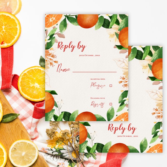 Watercolor Citrus Orange Autumn Fall Wedding  RSVP Card (Watercolor Citrus Orange Autumn Fall Wedding RSVP Card)