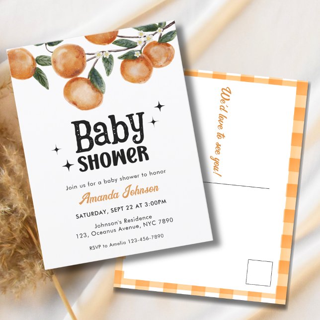  Watercolor Citrus Orange Baby Shower Invitation  Postcard (Creator Uploaded)