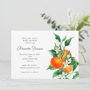 Watercolor Citrus Orange Blossom Baby Shower Invitation
