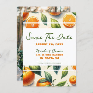 Watercolor Citrus Orange Leaves Save the Date Invitation