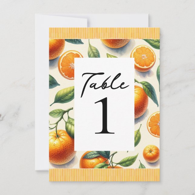 Watercolor Citrus Orange Leaves Table Number (Front)