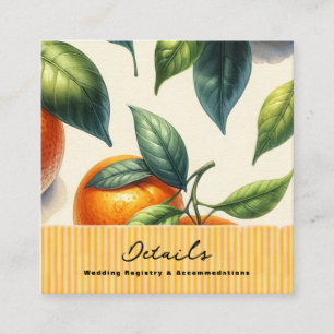 Watercolor Citrus Orange Leaves Wedding Details Square Business Card