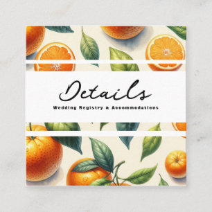 Watercolor Citrus Orange Leaves Wedding Details Square Business Card
