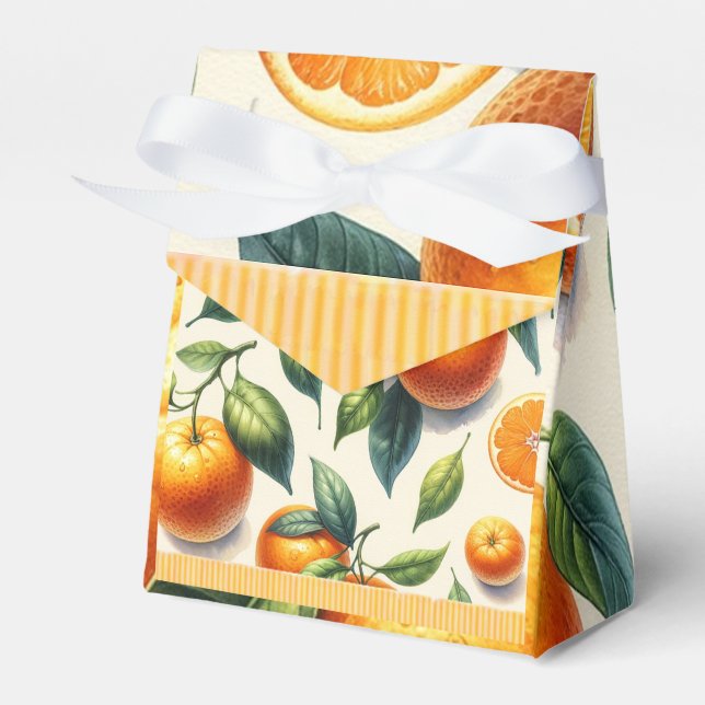 Watercolor Citrus Orange Leaves Wedding Favour Box (Front Side)
