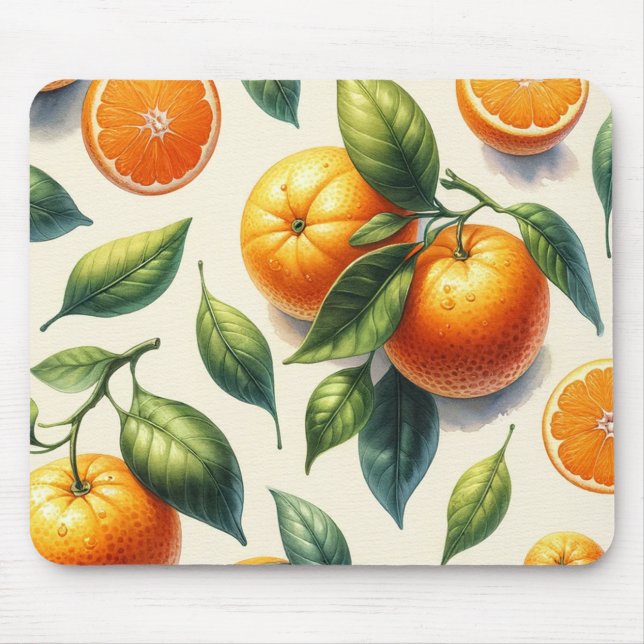 Watercolor Citrus Orange Leaves Wedding Mouse Pad (Front)