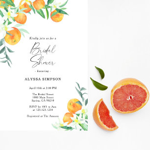 Watercolor Citrus Oranges Bridal Shower Invitation