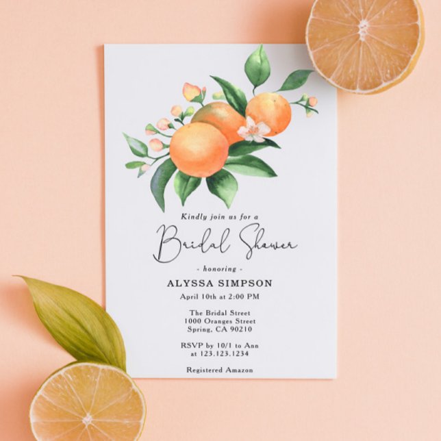 Watercolor Citrus Oranges Bridal Shower Invitation (Creator Uploaded)