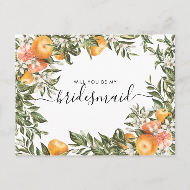 Watercolor Citrus Orchard | Be My Bridesmaid Postcard (Front)