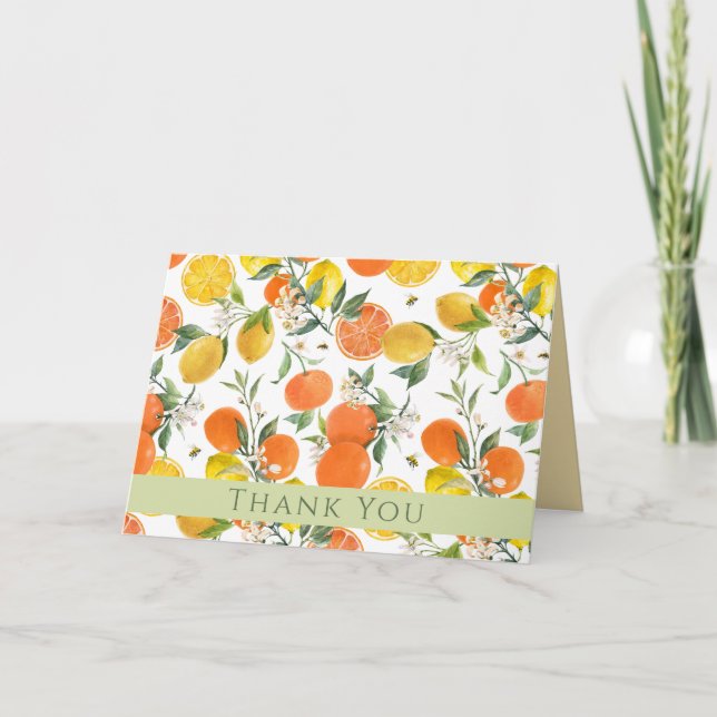 Watercolor Citrus Pattern Folded Thank You Card (Front)